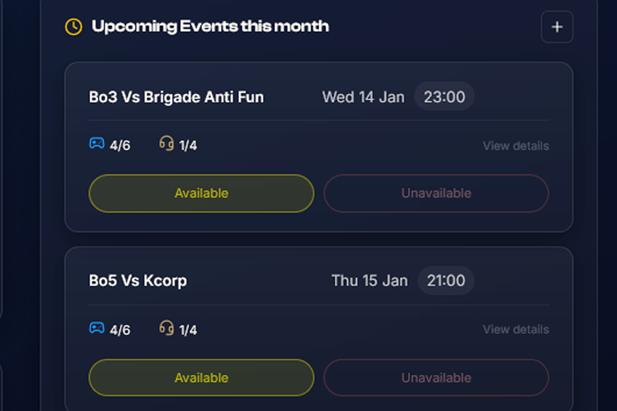 League of Legends scrim planning and team calendar interface